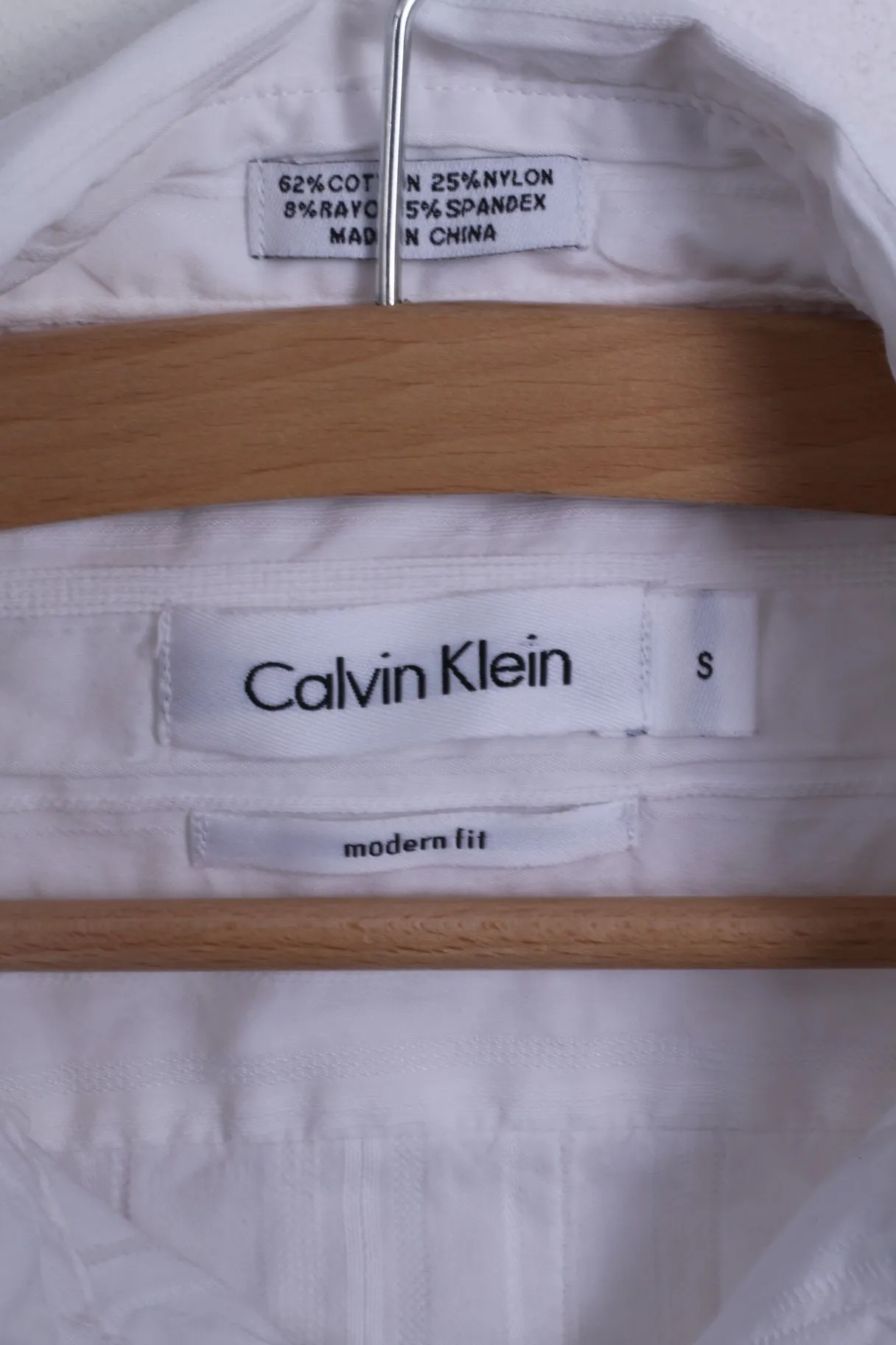 Calvin Klein Mens S Casual Shirt White Modern Fit Cotton Long Sleeve Striped