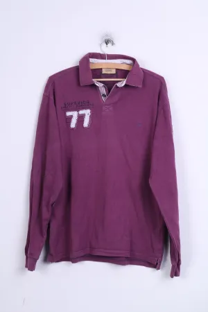 Camel Active Mens L Polo Shirt Purple Detailed Buttons Long Sleeve