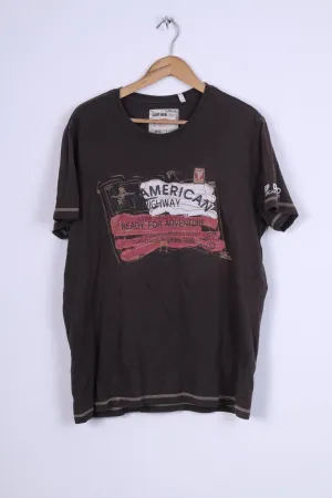 Camp David Mens XL T-Shirt Brown Outdoor Wear Cotton Graphic Top