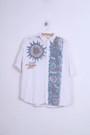 C&A Originals Mens L  Casual Shirt White Graphic Short Sleeve Fine Wear Summer
