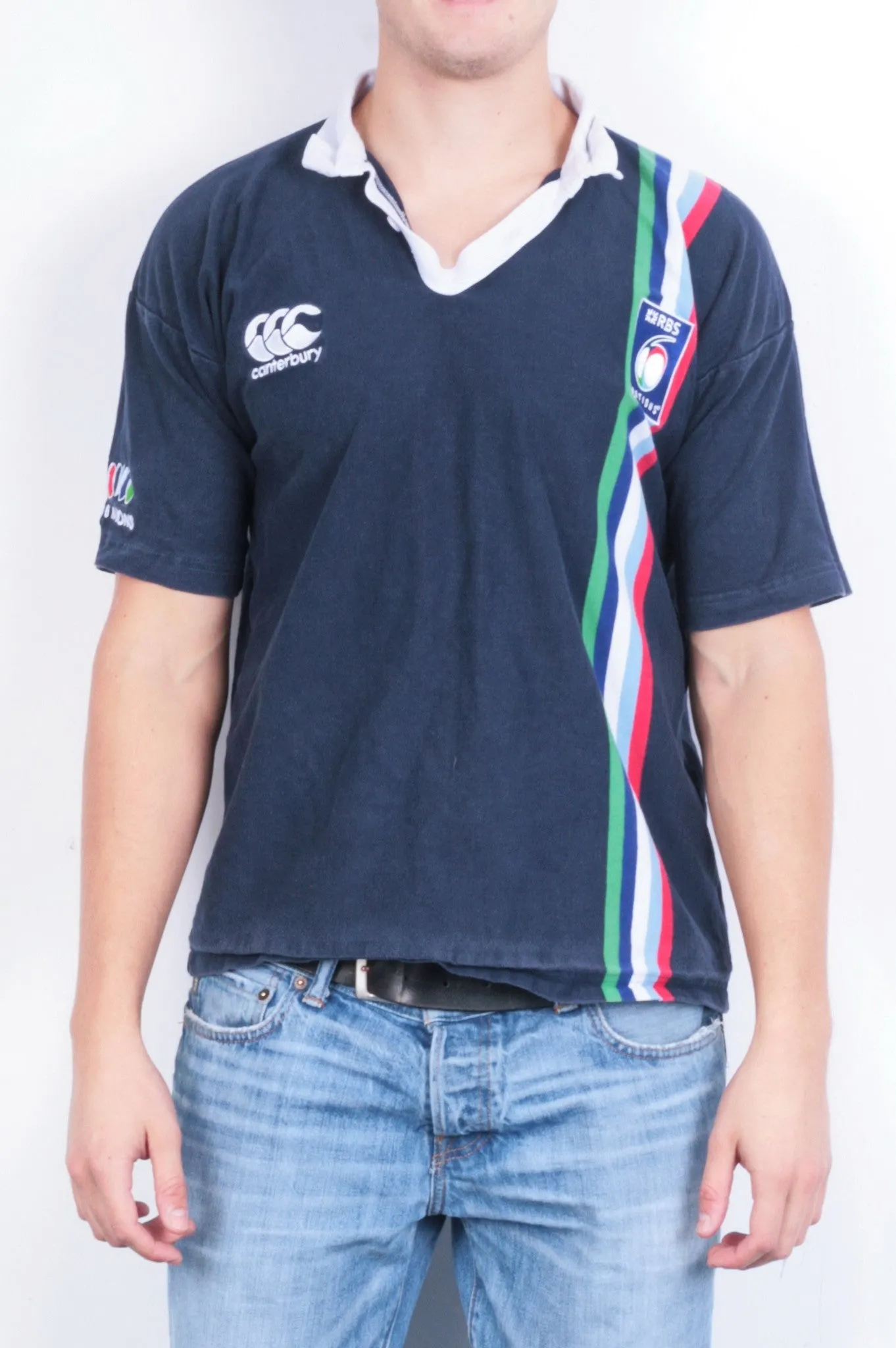 Canterbury of New Zealand Mens M Polo Shirt Navy Blue RBS Nations Cotton