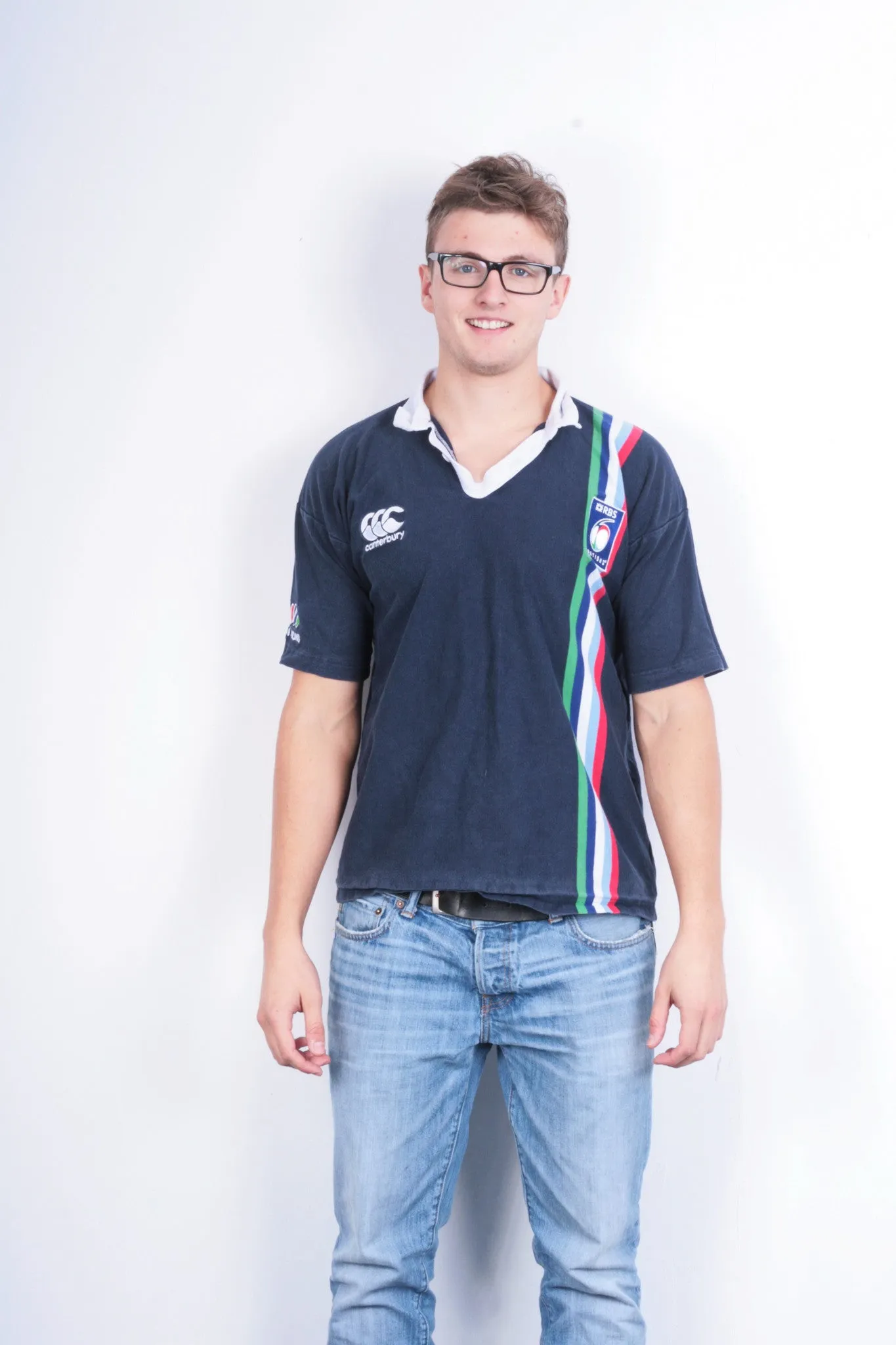 Canterbury of New Zealand Mens M Polo Shirt Navy Blue RBS Nations Cotton