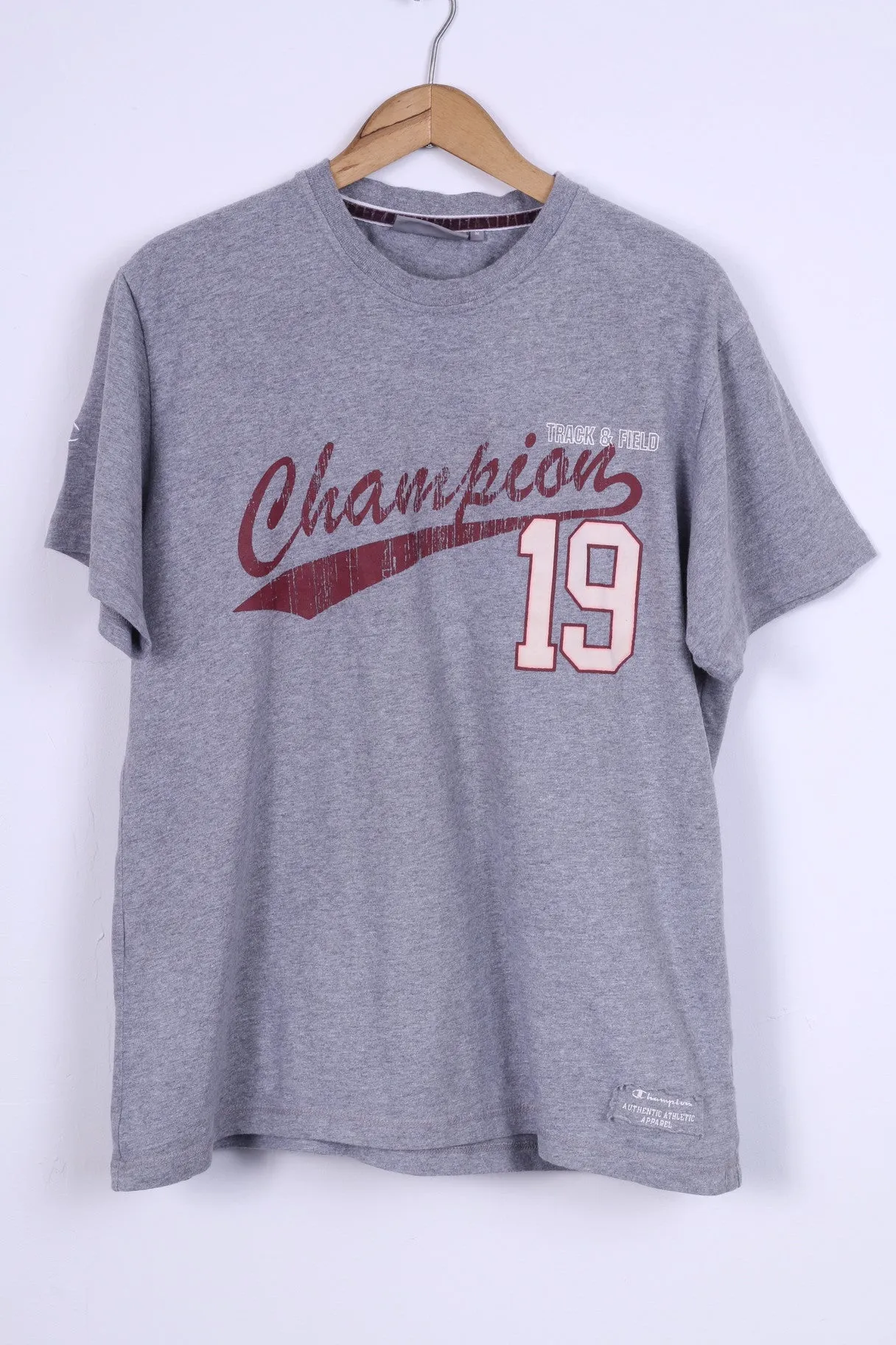 Champion Mens M T-Shirt Grey Cotton Graphic