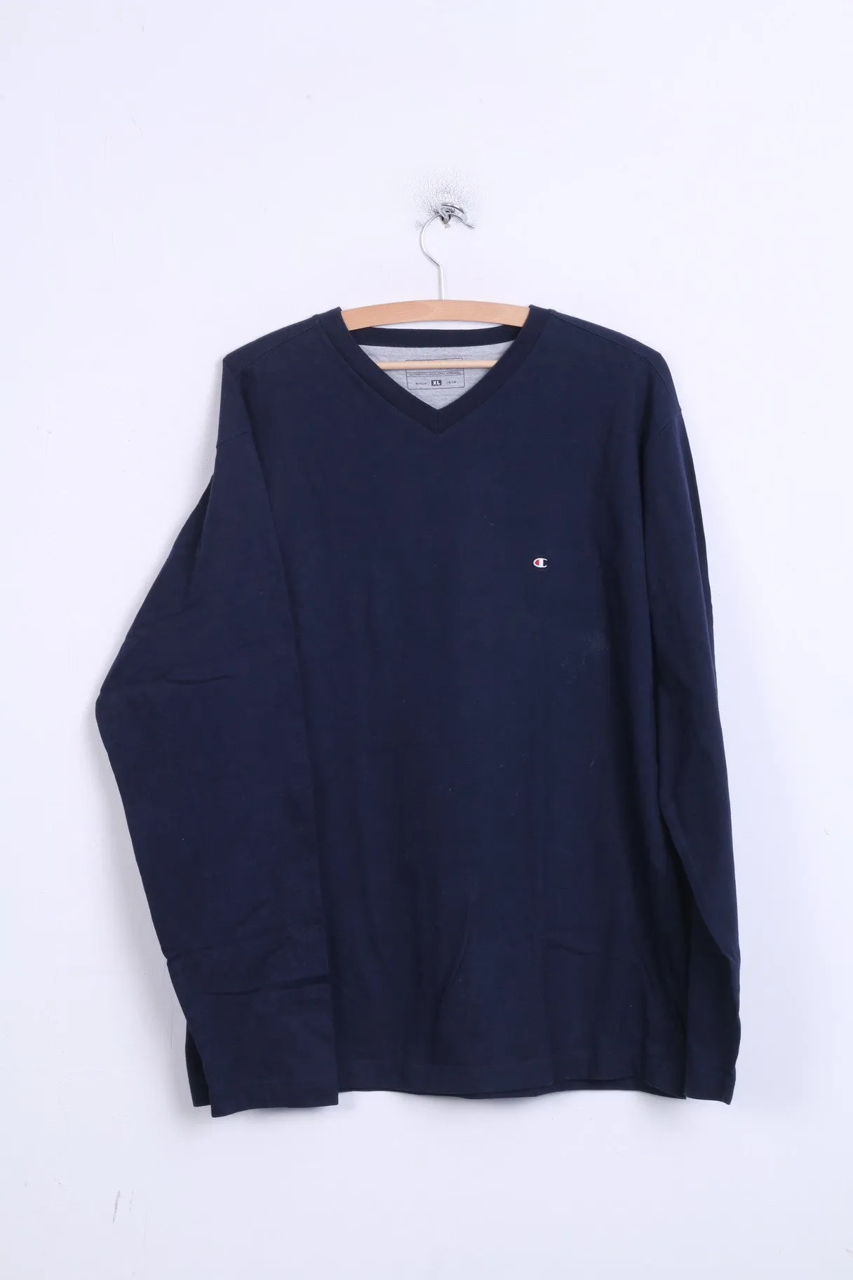 Champion Mens XL Shirt V Neck Navy Long Sleeve Cotton Top