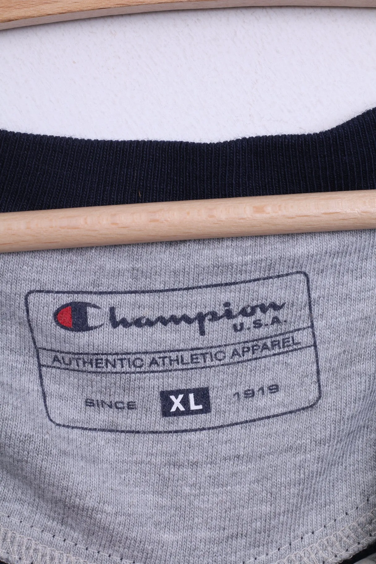 Champion Mens XL Shirt V Neck Navy Long Sleeve Cotton Top