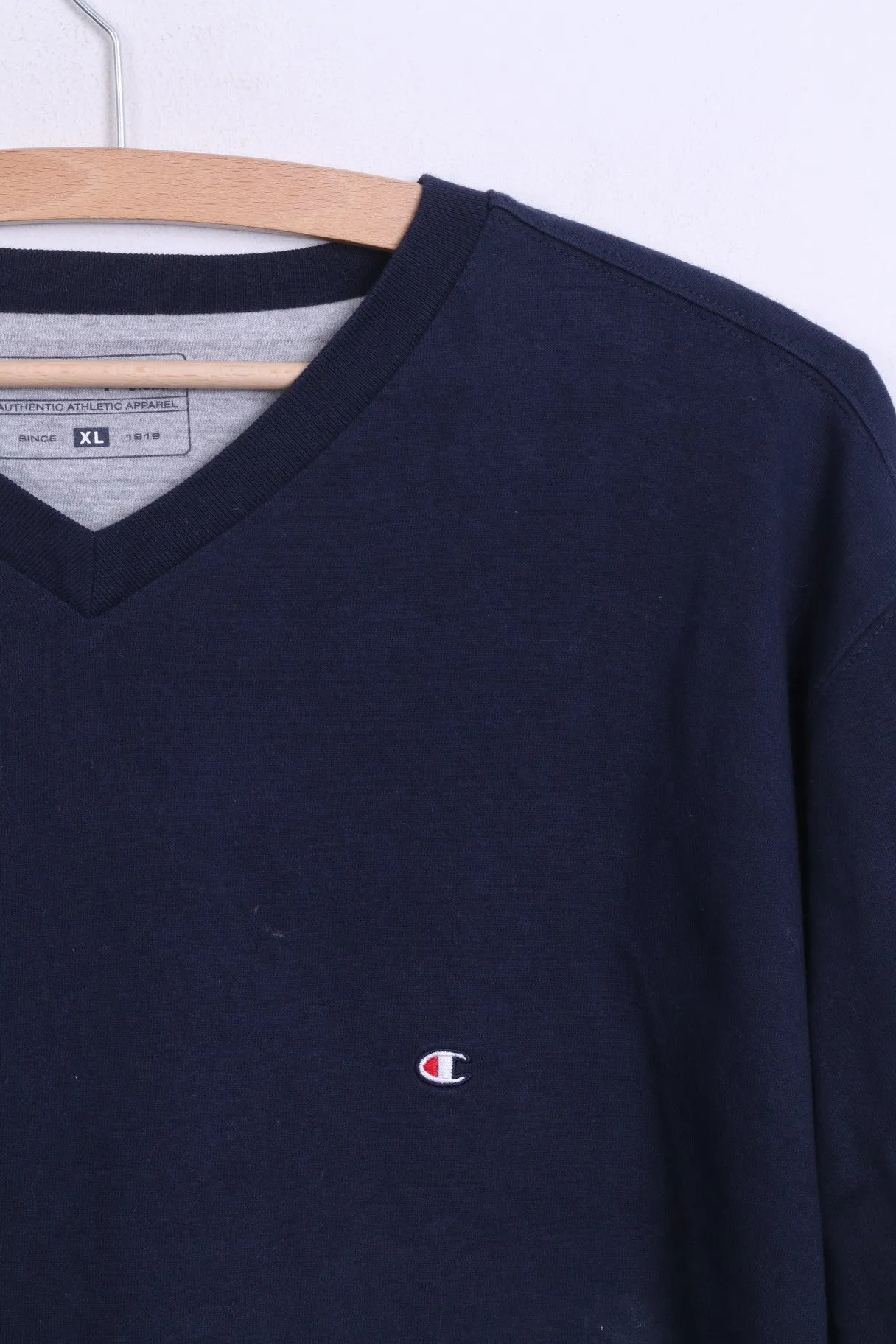 Champion Mens XL Shirt V Neck Navy Long Sleeve Cotton Top