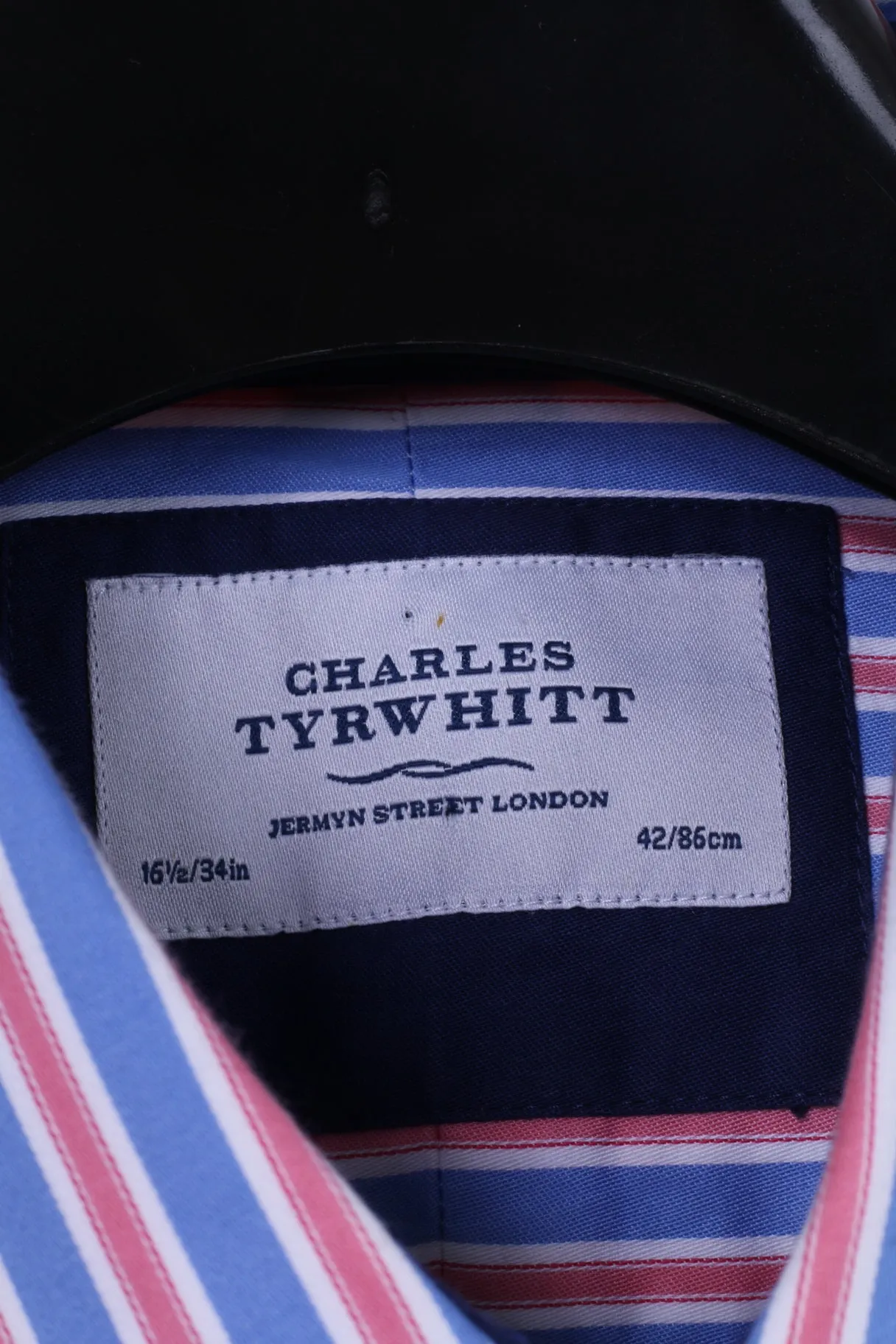 Charles Tyrwhitt Mens 16.5 34 L Casual Shirt Blue Cotton Striped Long Sleeve