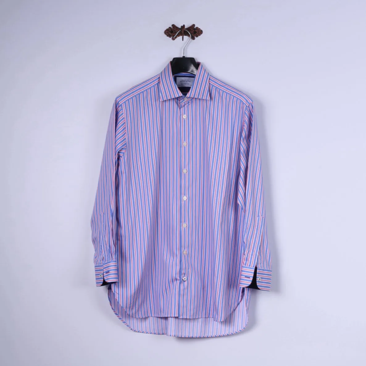 Charles Tyrwhitt Mens 16.5 34 L Casual Shirt Blue Cotton Striped Long Sleeve