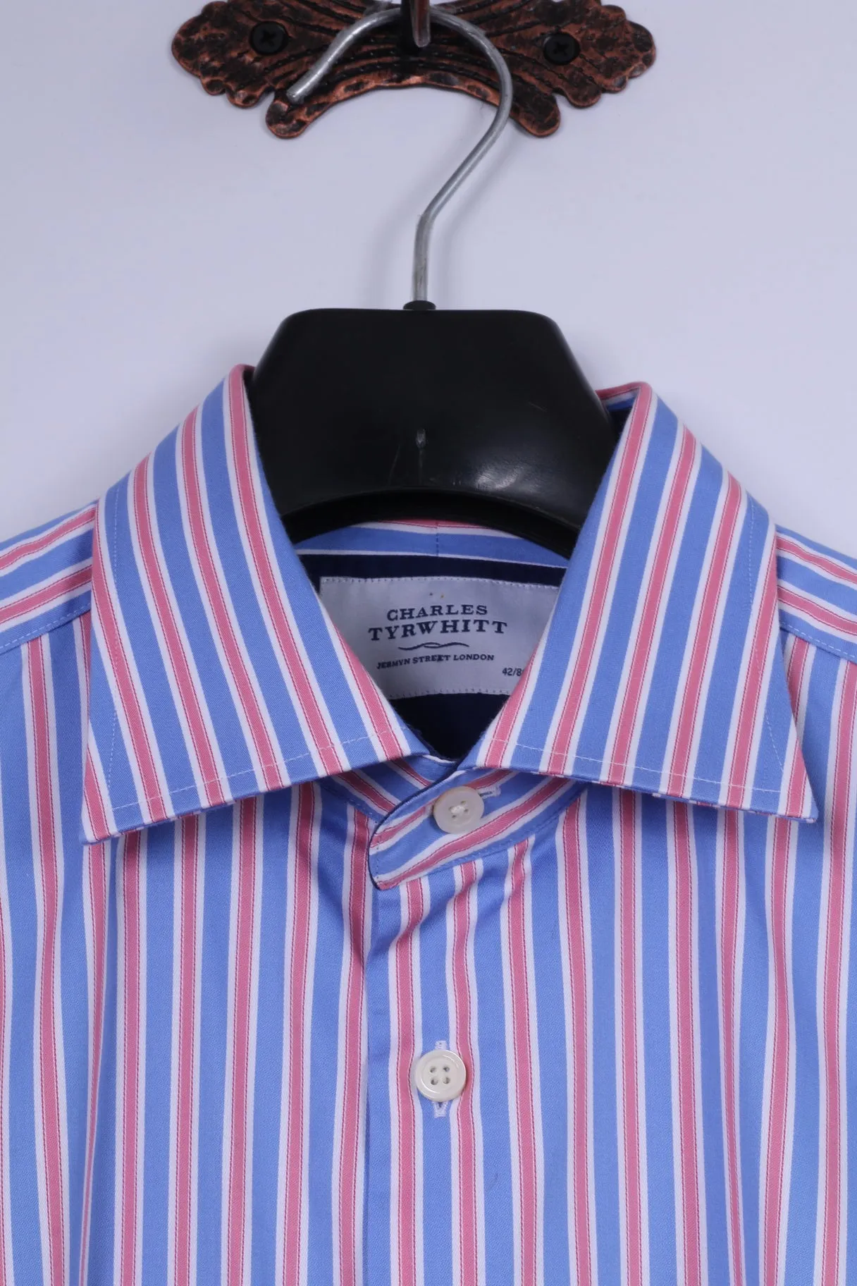 Charles Tyrwhitt Mens 16.5 34 L Casual Shirt Blue Cotton Striped Long Sleeve