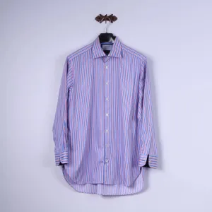 Charles Tyrwhitt Mens 16.5 34 L Casual Shirt Blue Cotton Striped Long Sleeve