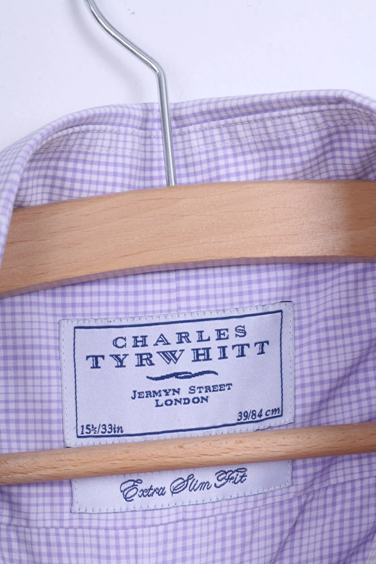 Charles Tyrwhitt Mens M 39 Casual Shirt Check Cotton Purple Long Sleeve
