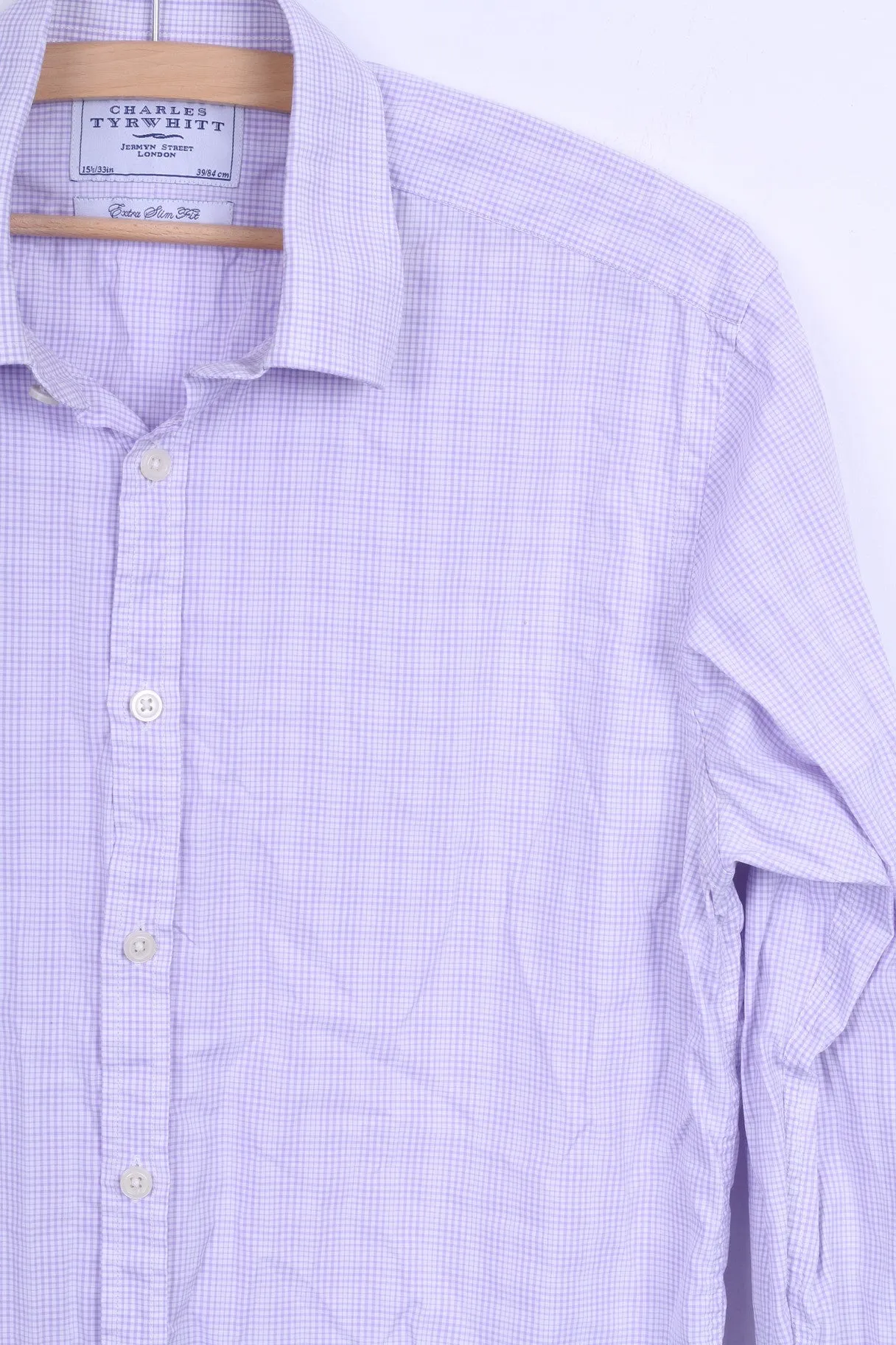 Charles Tyrwhitt Mens M 39 Casual Shirt Check Cotton Purple Long Sleeve