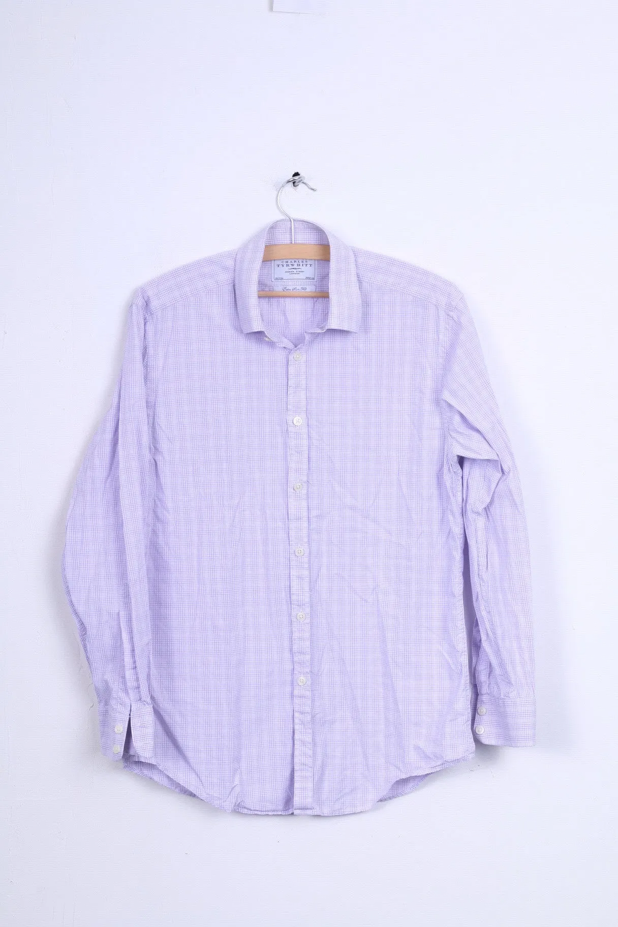 Charles Tyrwhitt Mens M 39 Casual Shirt Check Cotton Purple Long Sleeve