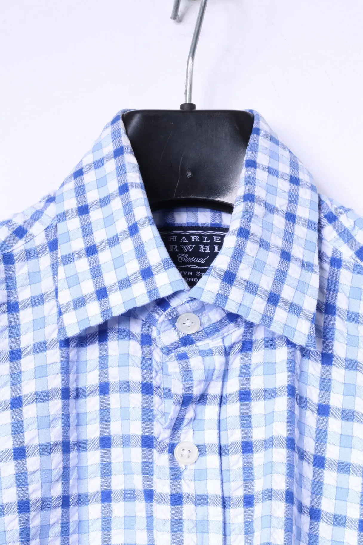 Charles Tyrwhitt Mens S Casual Shirt Blue Check Jermyn Street Cotton Top
