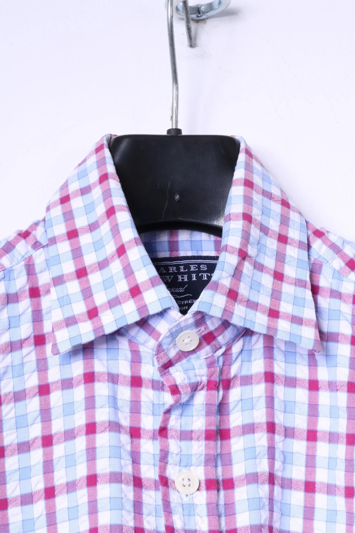 Charles Tyrwhitt Mens S Casual Shirt Blue Red Check Jermyn Street Cotton Top