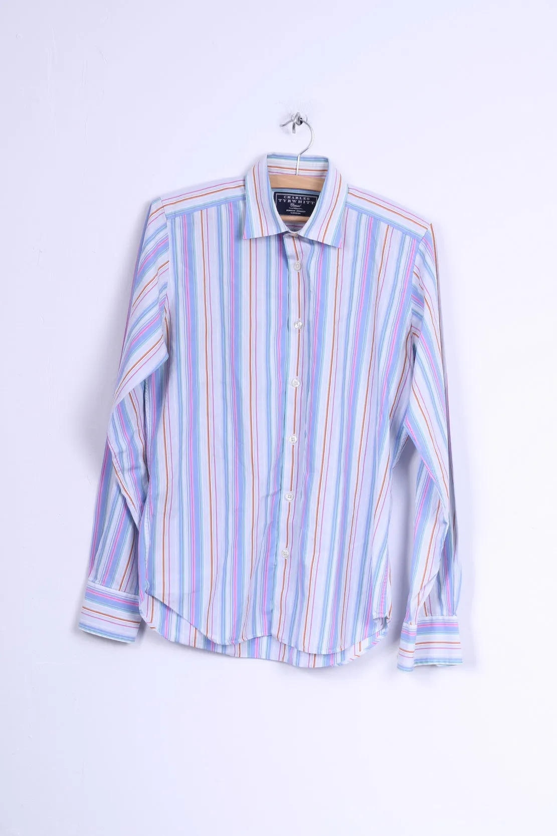 Charles Tyrwhitt Mens S Casual Shirt Cotton Blue Striped Long Sleeve