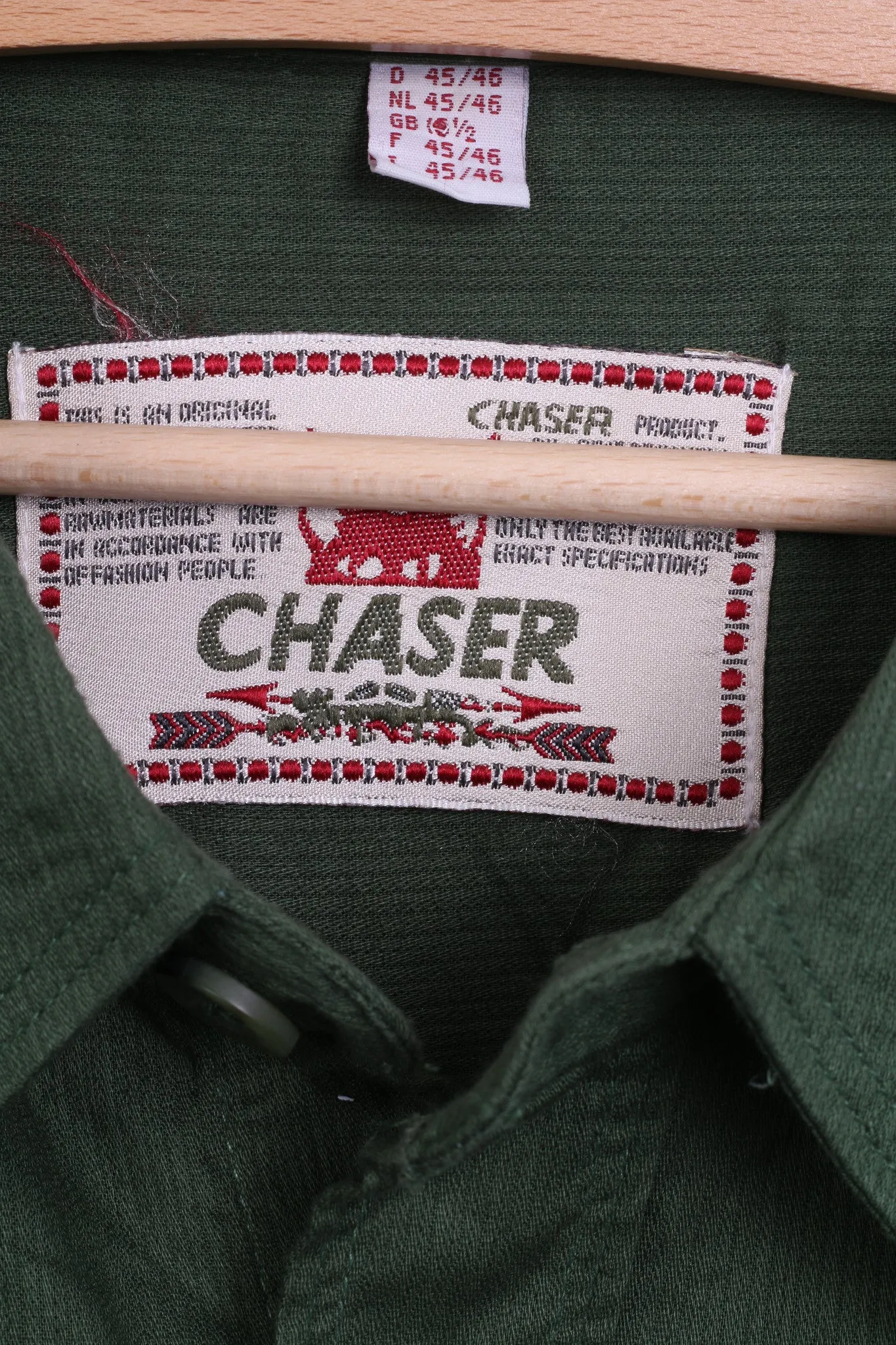 CHASER Mens 16.5 2XL Casual Shirt Bottle Green Cotton Standard Collar