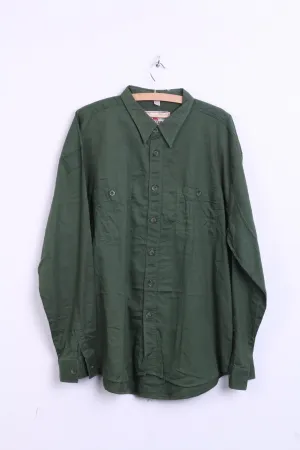 CHASER Mens 16.5 2XL Casual Shirt Bottle Green Cotton Standard Collar