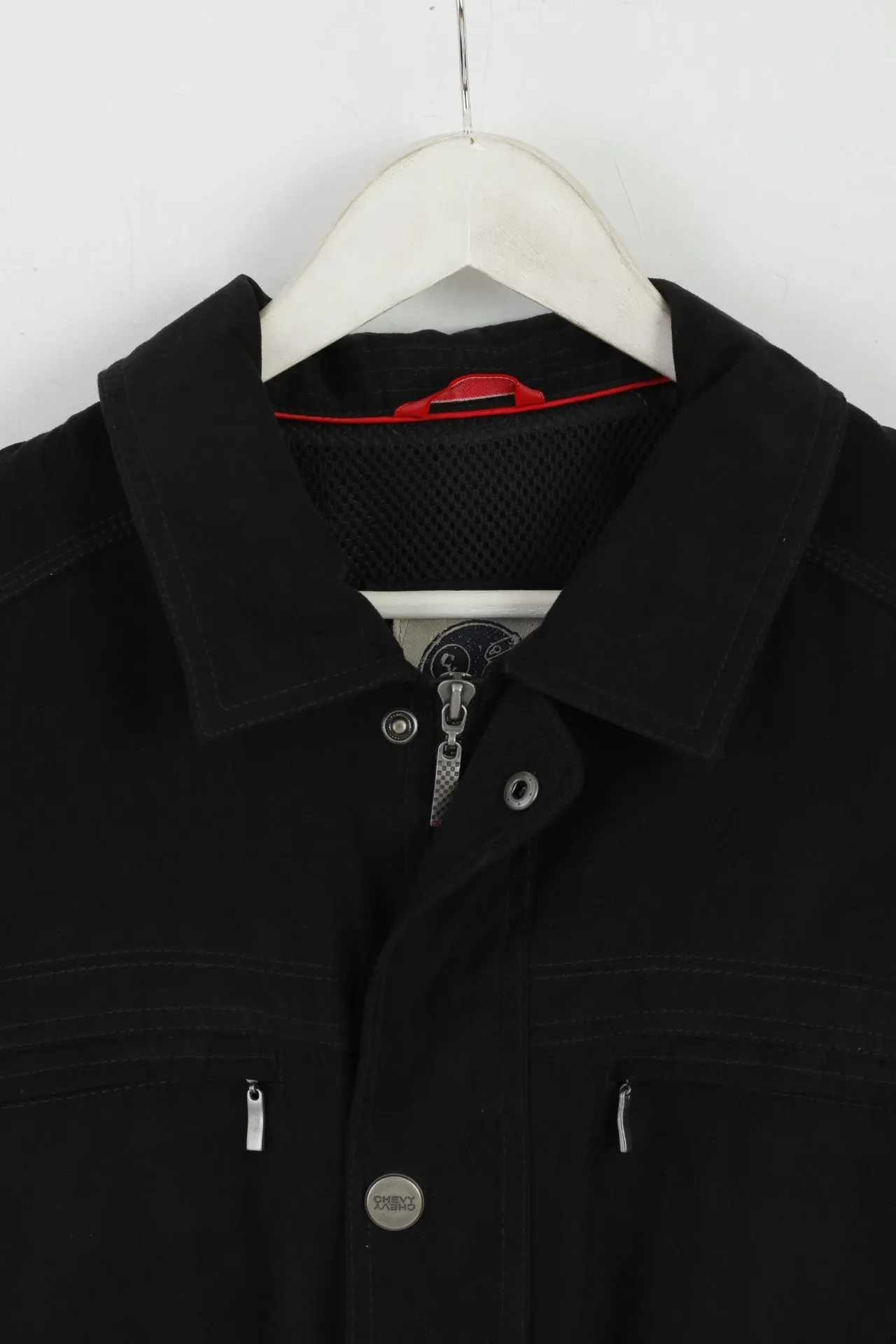 Chevy U.S.A Men 56 XL Jacket Black Techno Suede Detroit Racing Zip Up Top