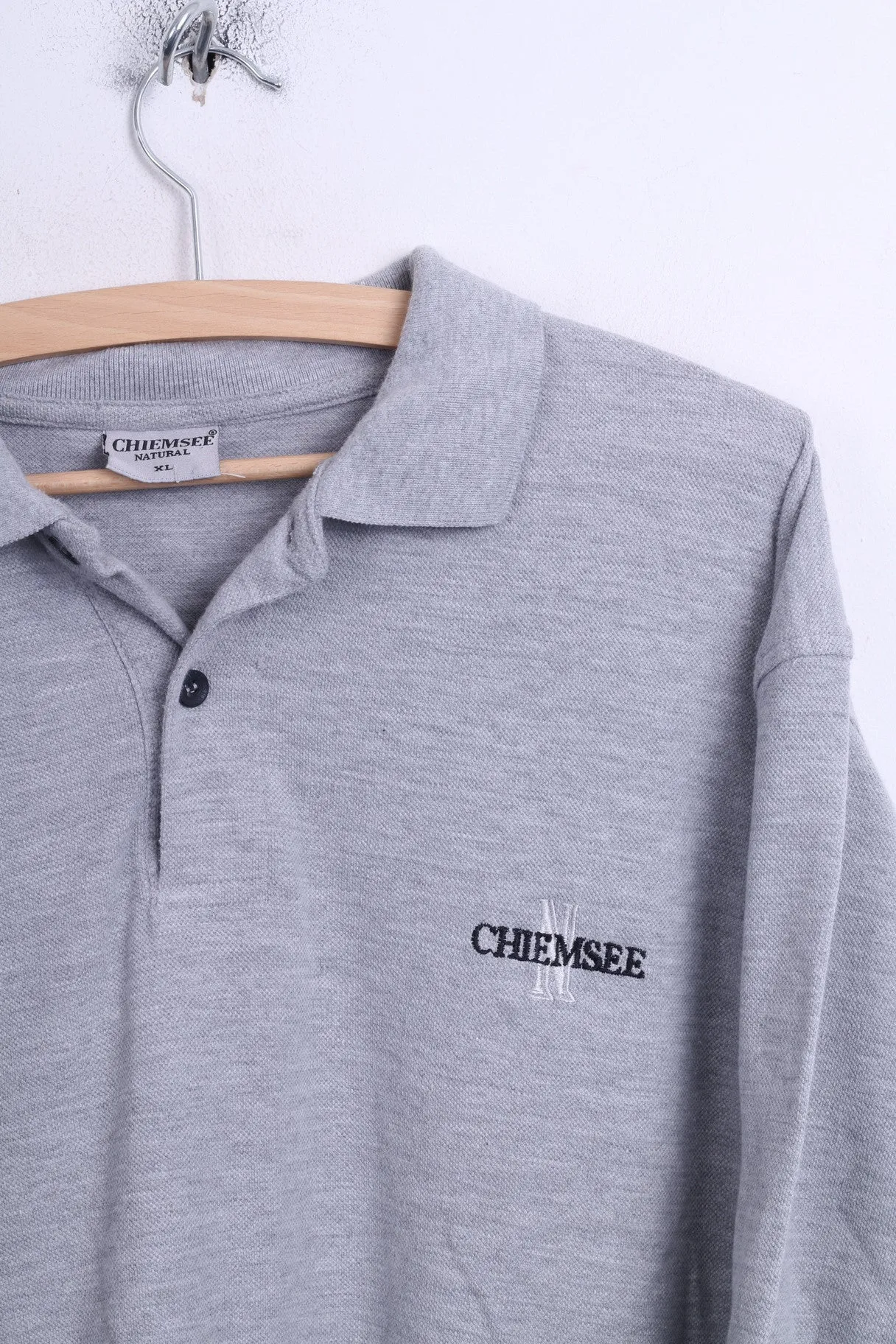 CHIEMSSEE Natural Mens XL Polo Shirt Grey Cotton Long Sleeve