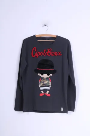 Cipo & Baxx Mens L Long Sleeved Shirt Cotton Grey Graphic Embroidered Guy