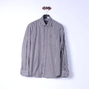 Claudio Campione Mens XL Casual Shirt Black White Stripe Exclusixe Wear Cotton Top