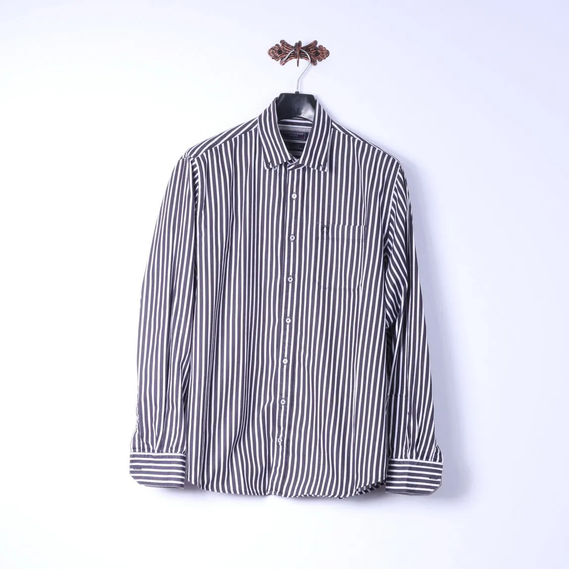Claudio Campione Mens XL Casual Shirt Black White Stripe Exclusixe Wear Cotton Top