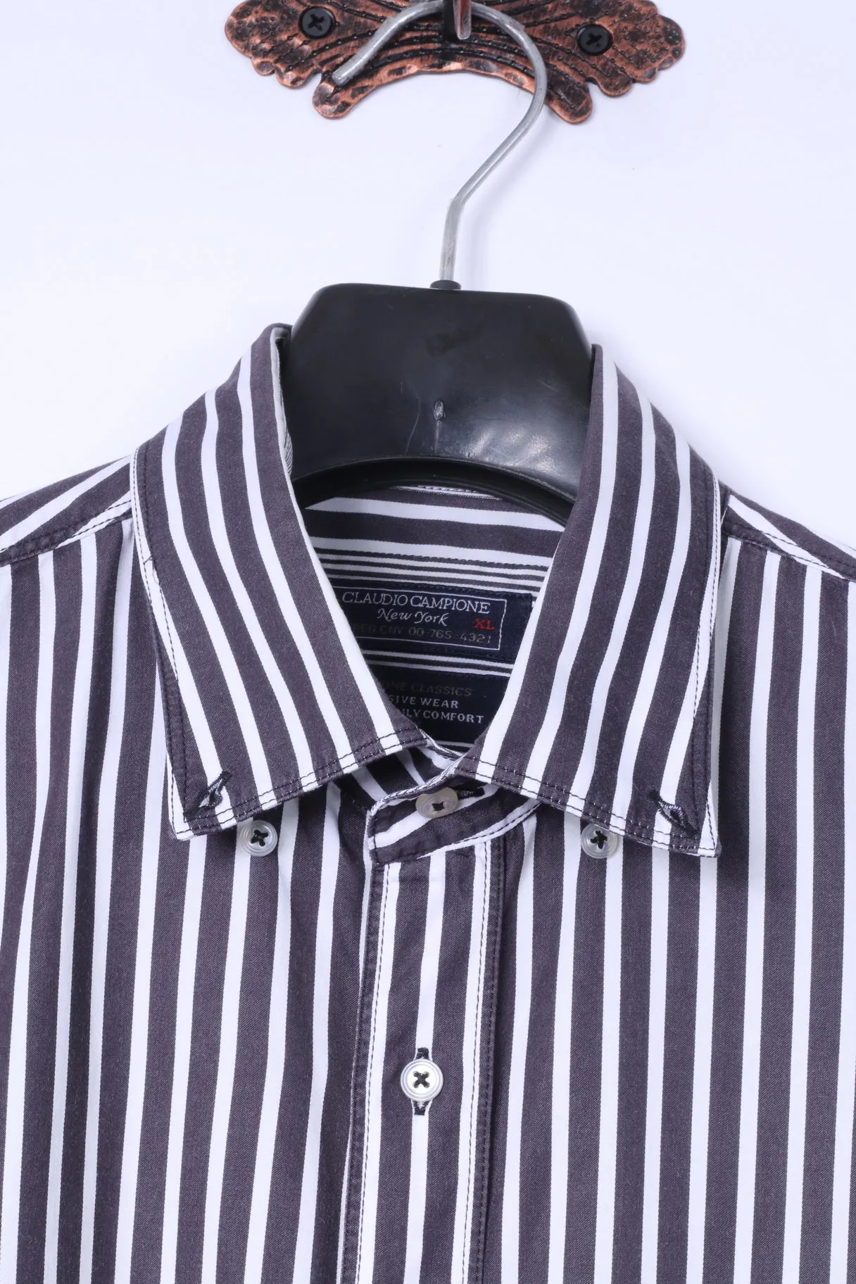 Claudio Campione Mens XL Casual Shirt Black White Stripe Exclusixe Wear Cotton Top
