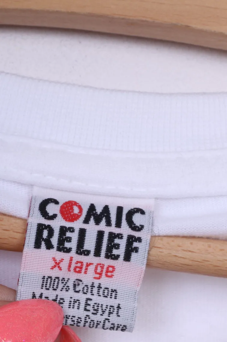 Comic Relief RND 05 Mens XL T-Shirt Graphic White Cotton Established 1985 Summer