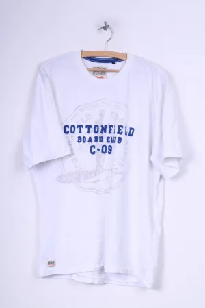 Cottonfield Casual Mens XL T-Shirt White Crew Neck Board Club Cotton Scandinavian Quality