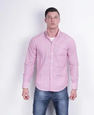 Dahlin Mens M Casual Shirt Striped Red Buttons Down Long Sleeve