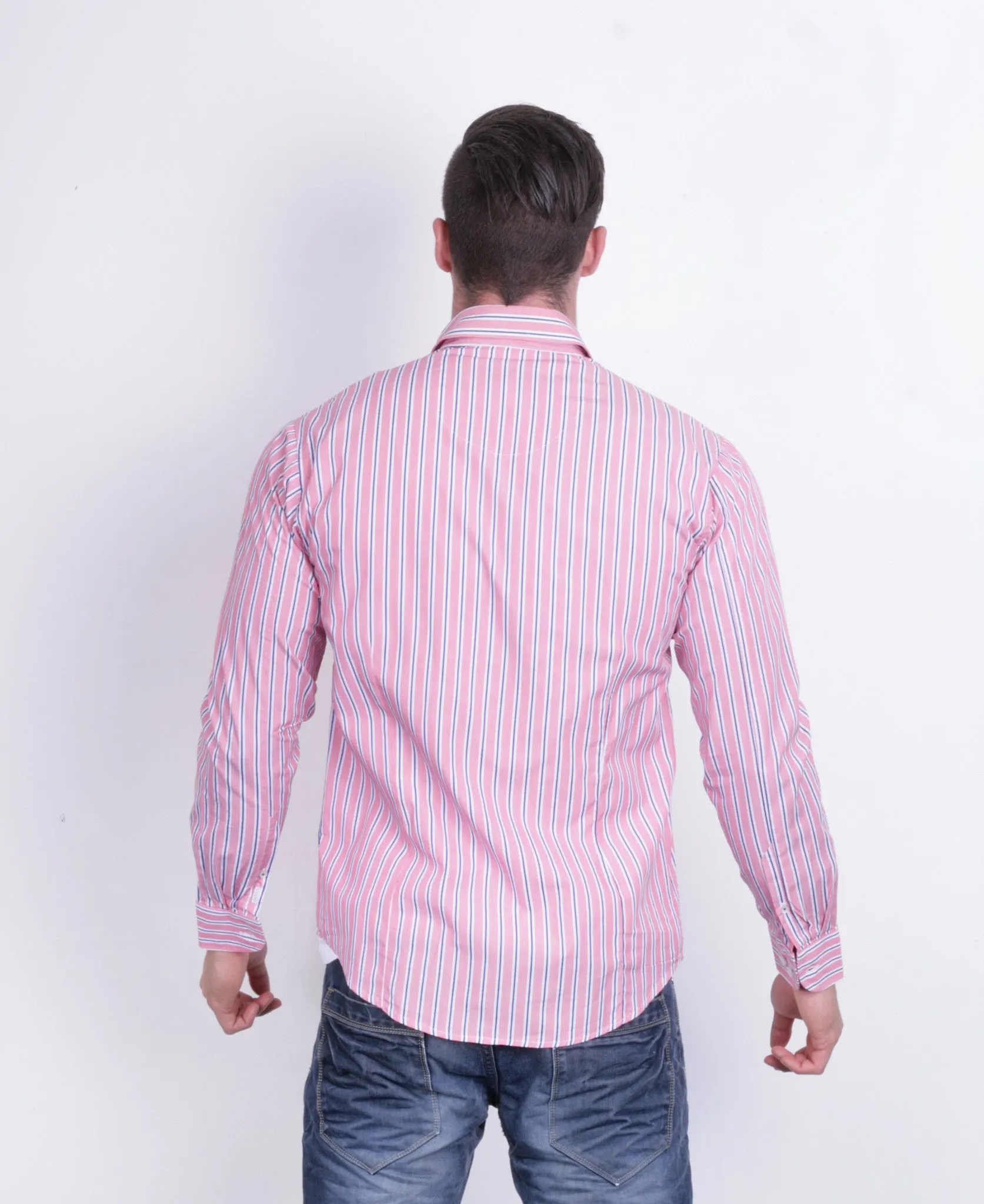 Dahlin Mens M Casual Shirt Striped Red Buttons Down Long Sleeve