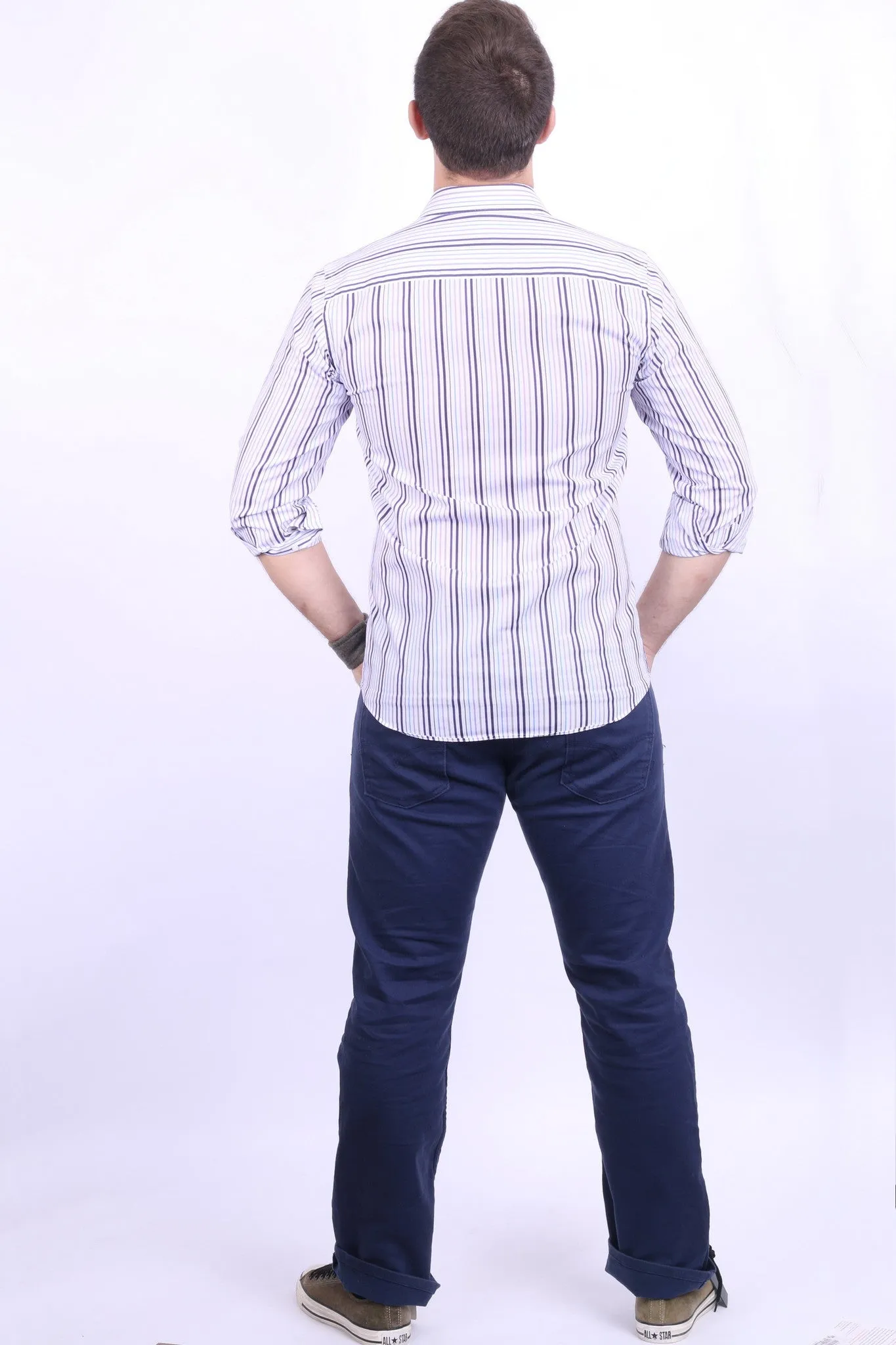 Daniel Hechter Mens 15 S Casual Shirt Cotton White Striped