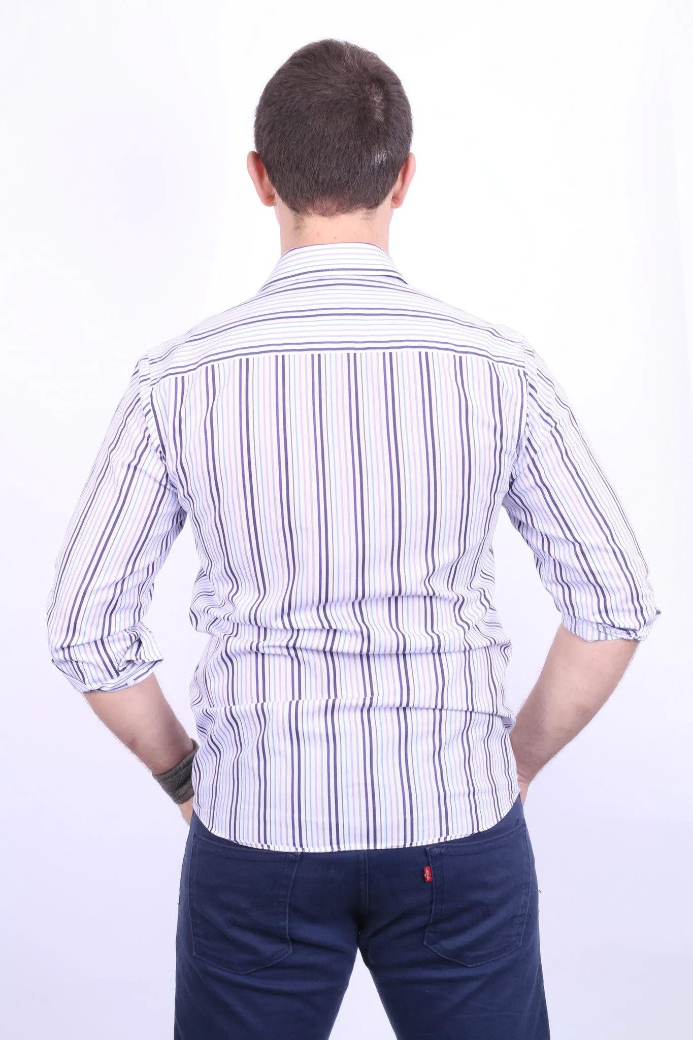 Daniel Hechter Mens 15 S Casual Shirt Cotton White Striped