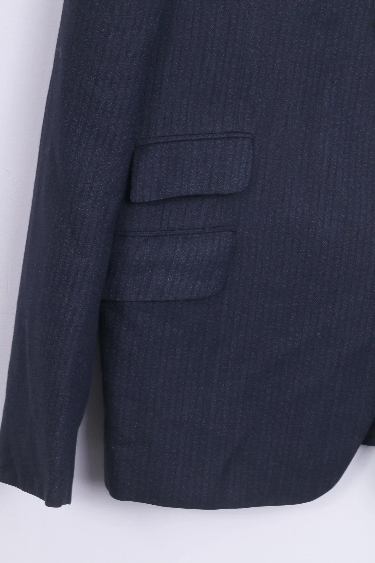 dc for John Collier Mens 54 XL Blazer Navy Striped Wool Single Breasted Vintage Jacket