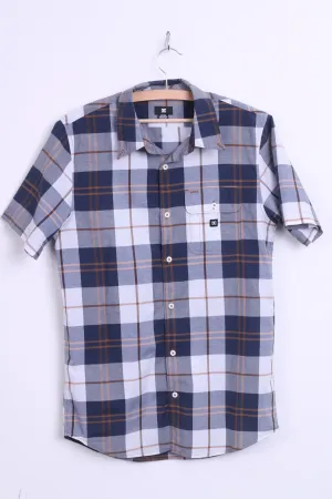 DC Mens S Casual Shirt Short Sleeve Check Navy Top