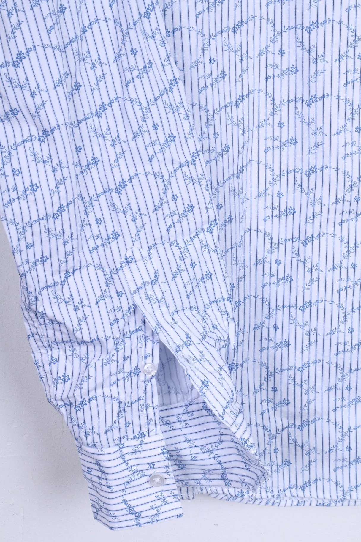 DENIM 73 Mens L Casual Shirt Long Sleeve White Striped Cotton Standard Collar