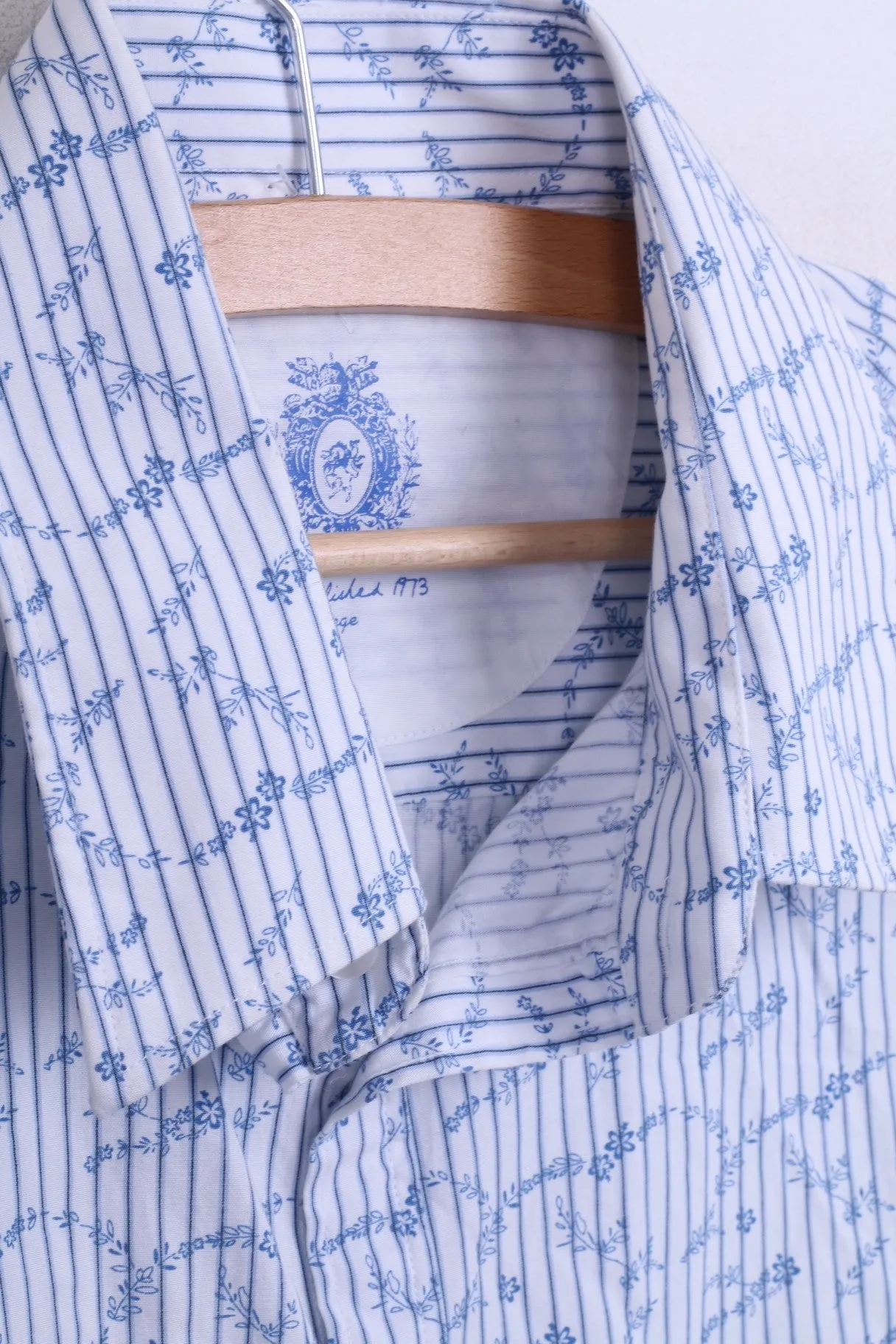 DENIM 73 Mens L Casual Shirt Long Sleeve White Striped Cotton Standard Collar