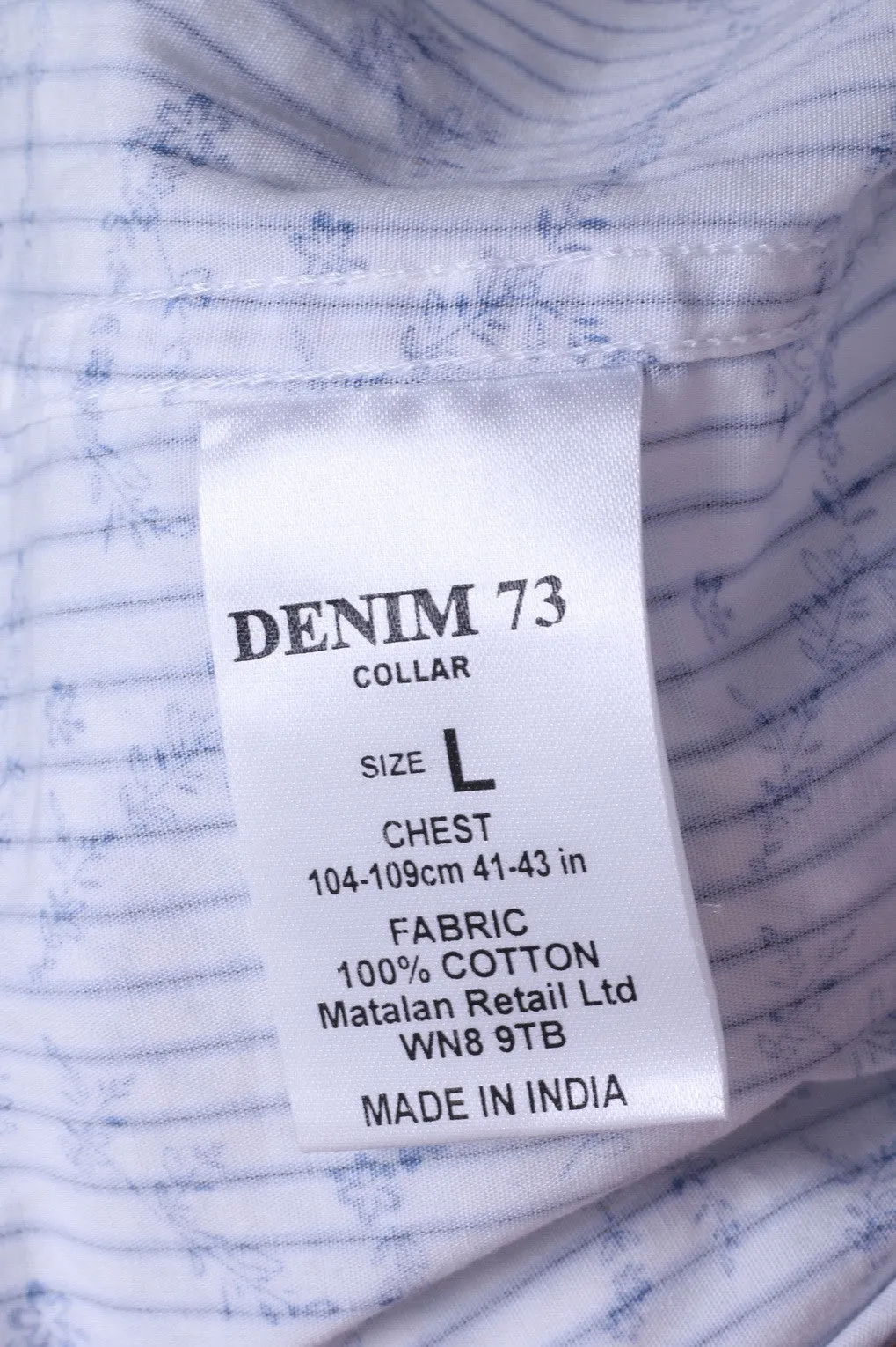 DENIM 73 Mens L Casual Shirt Long Sleeve White Striped Cotton Standard Collar