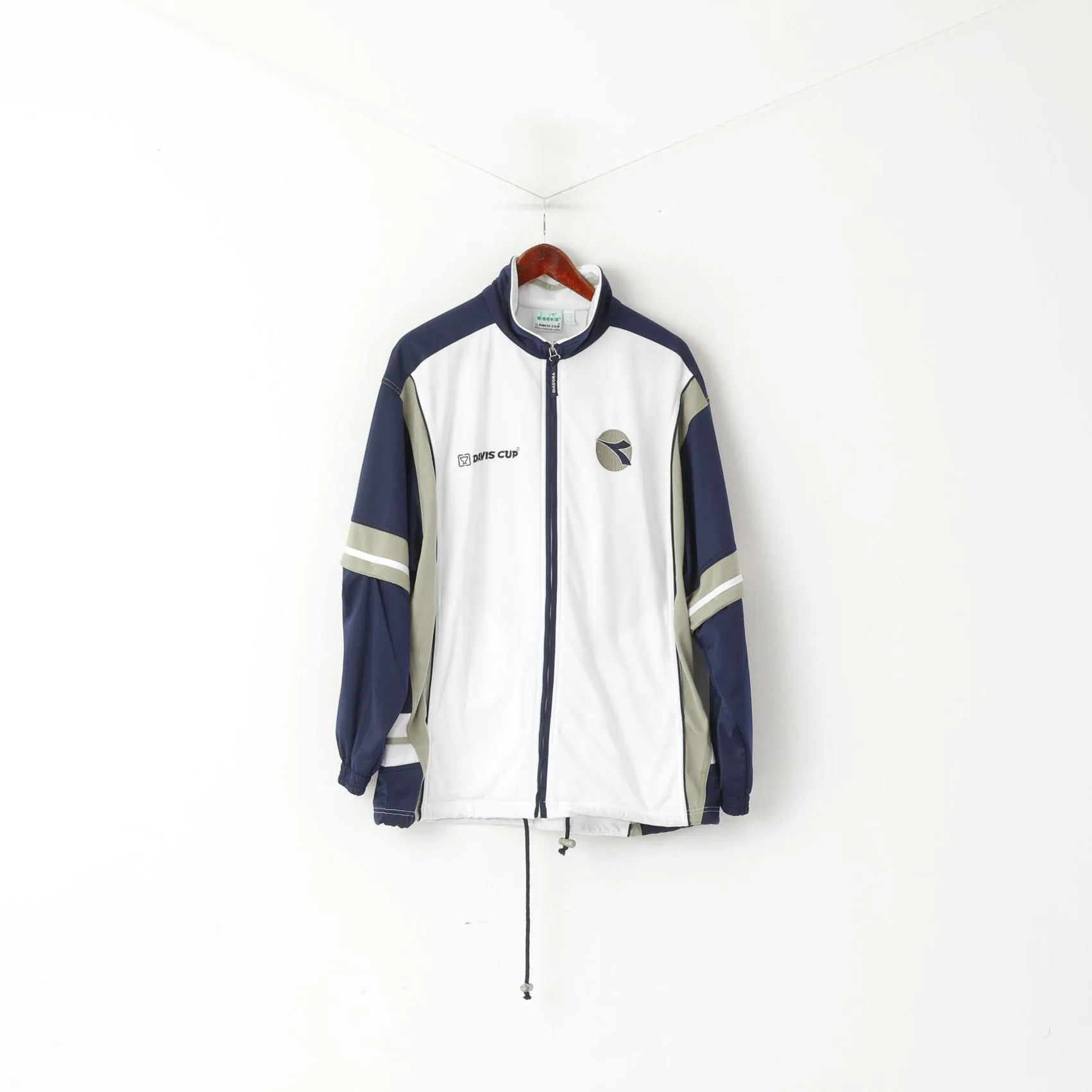 Diadora Davis Cup Men 40 50 L Sweatshirt White Vintage Tennis Snap Sleeve Track Top