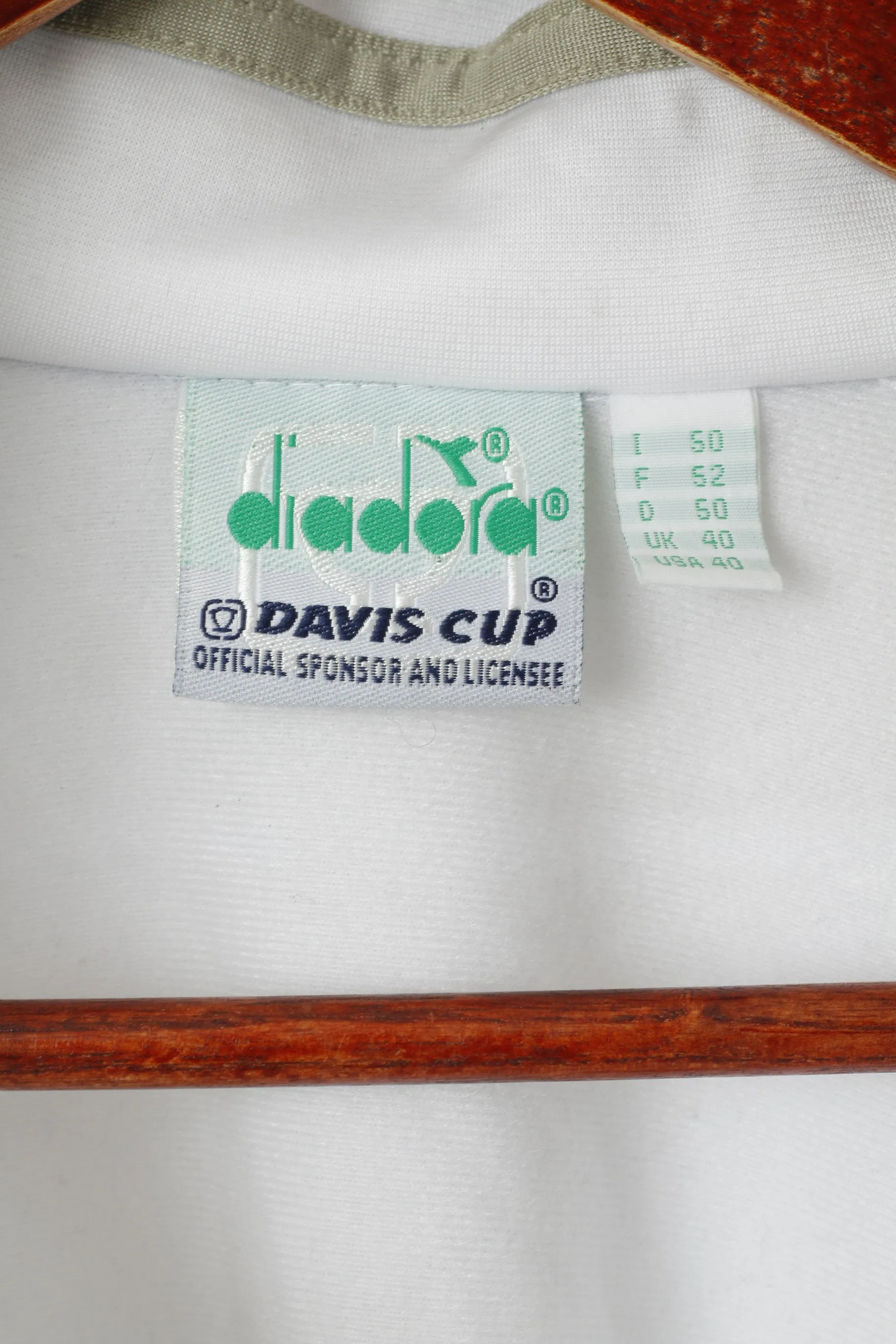Diadora Davis Cup Men 40 50 L Sweatshirt White Vintage Tennis Snap Sleeve Track Top