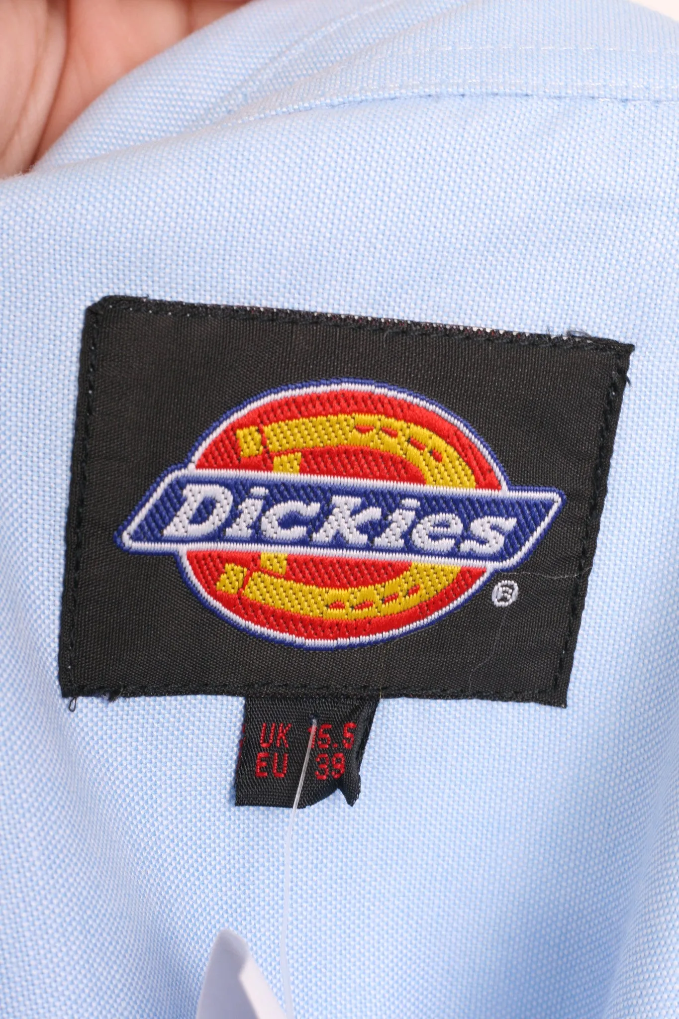 Dickies Mens 15.5/39 L/XL Casual Shirt Blue Short Sleeve Summer Cotton
