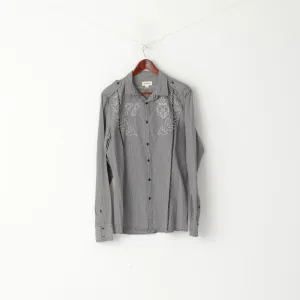 Diesel Mens L Casual Shirt Black White Checkered Cotton Embroidered Slim fit Top