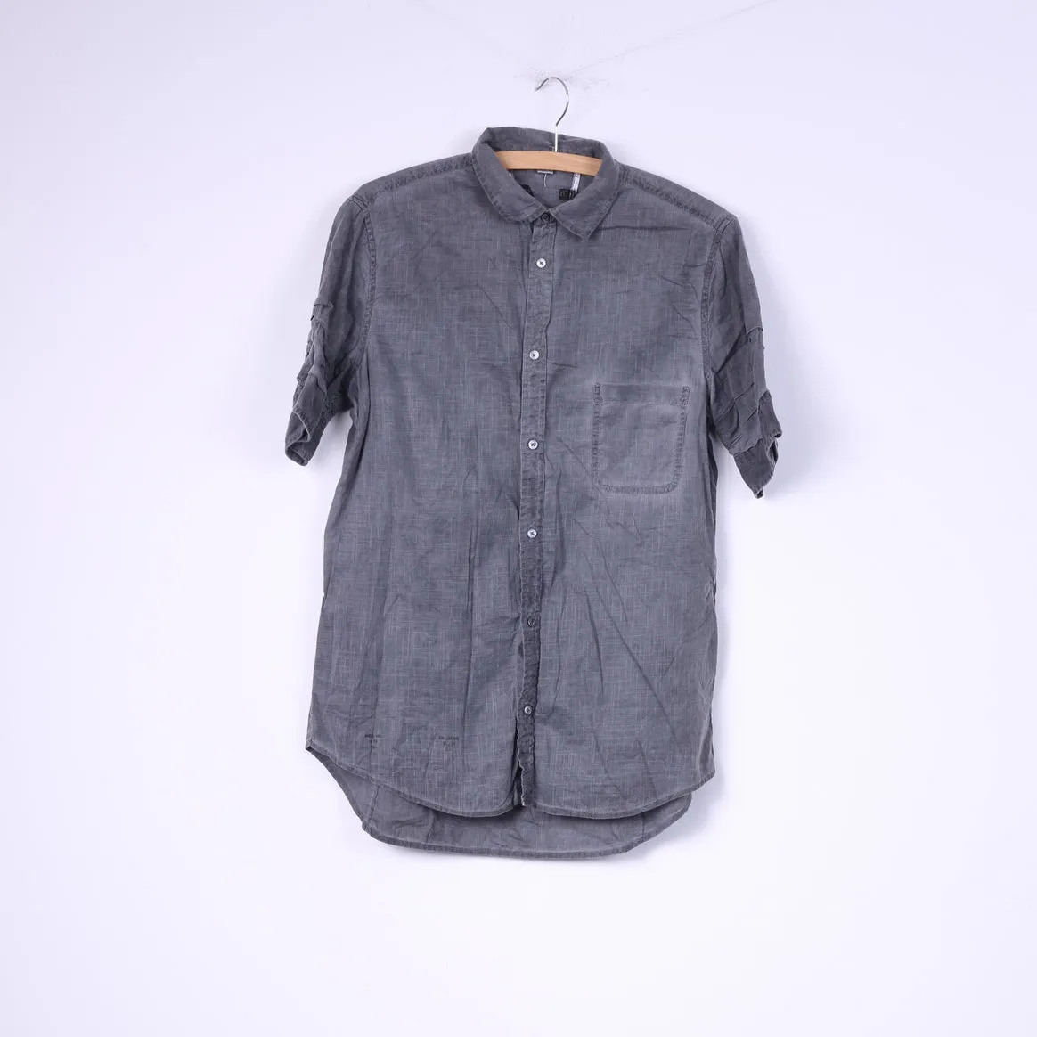 Diesel Mens M Casual Shirt Short Sleeve Grey Cotton Summer Top