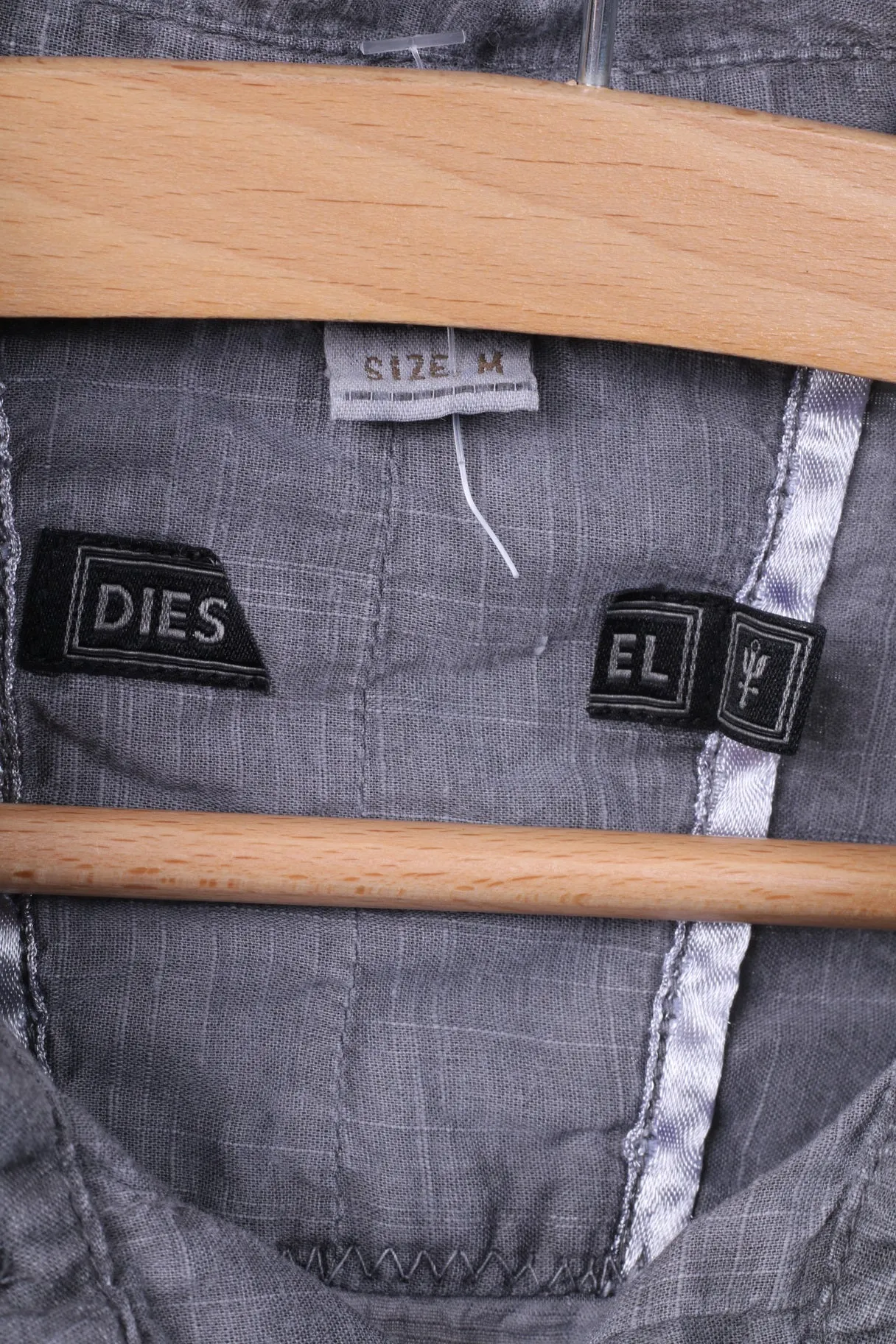 Diesel Mens M Casual Shirt Short Sleeve Grey Cotton Summer Top