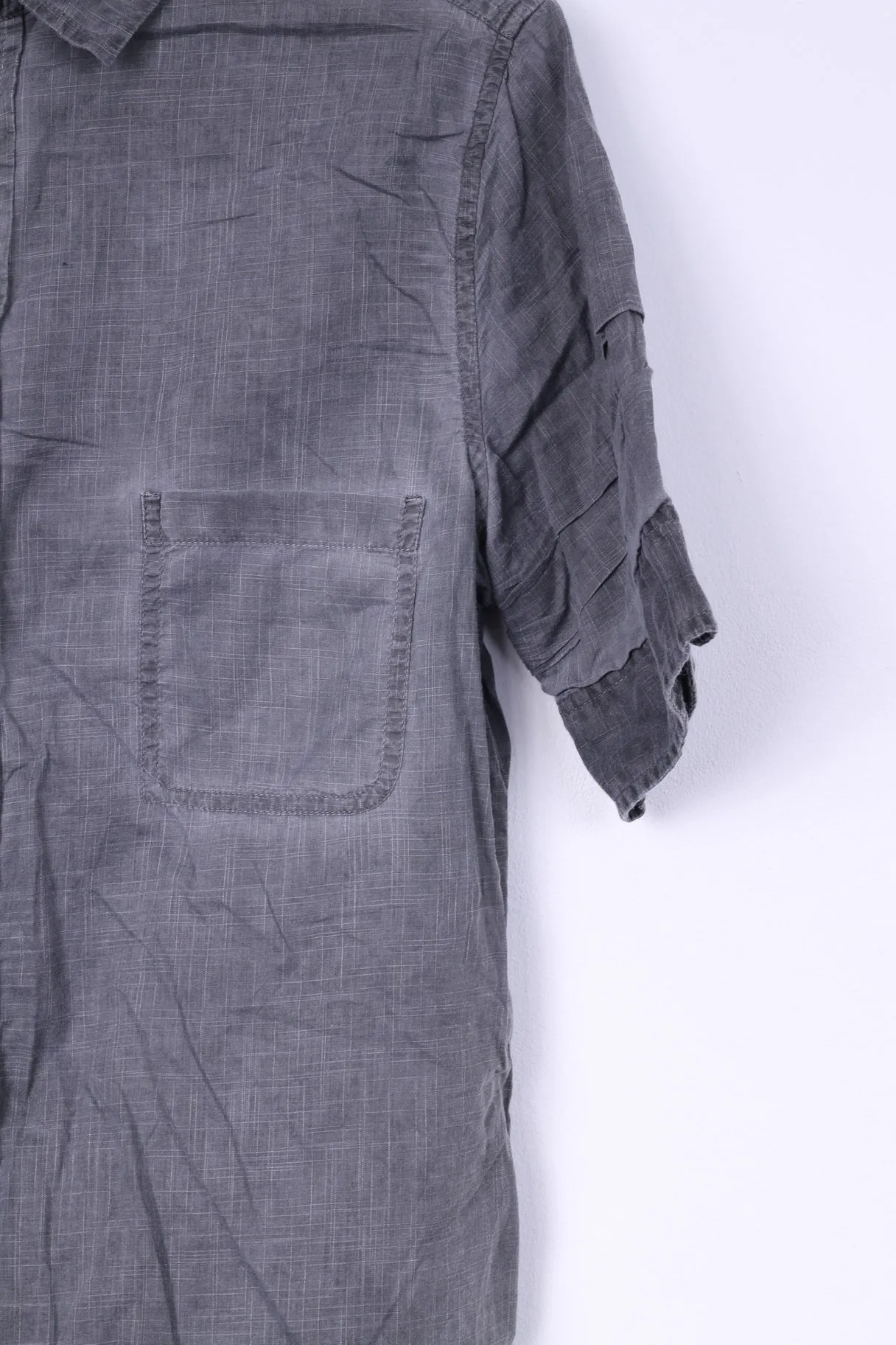 Diesel Mens M Casual Shirt Short Sleeve Grey Cotton Summer Top