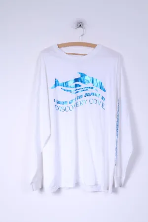 Discovery Cove Mens XL Shirt White Long Sleeve Cotton Dolphins Graphic