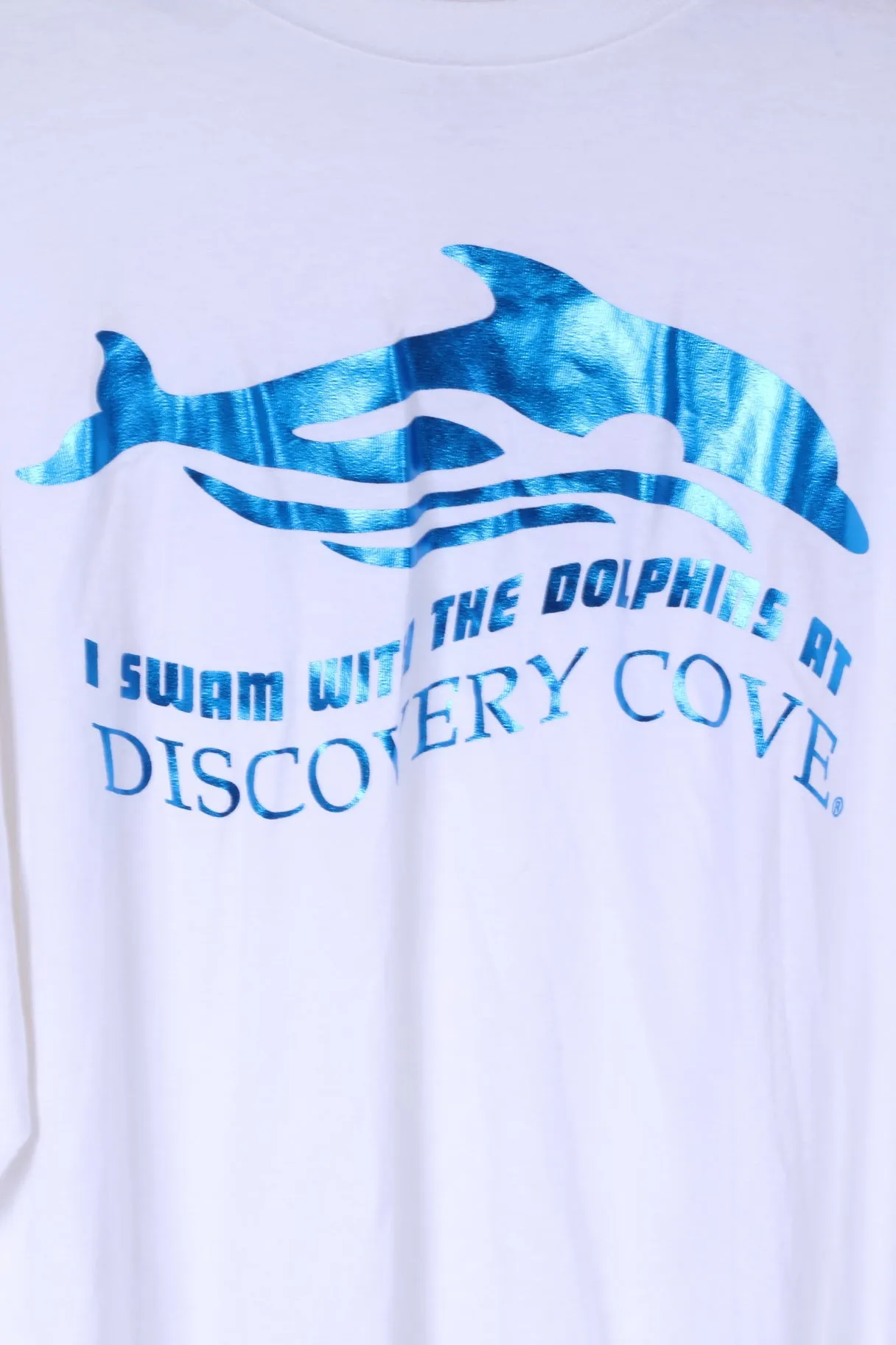 Discovery Cove Mens XL Shirt White Long Sleeve Cotton Dolphins Graphic