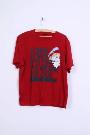 Disney at George Mens S Graphic T-Shirt Crew Neck Red I Owe It's Off To Work We Go!