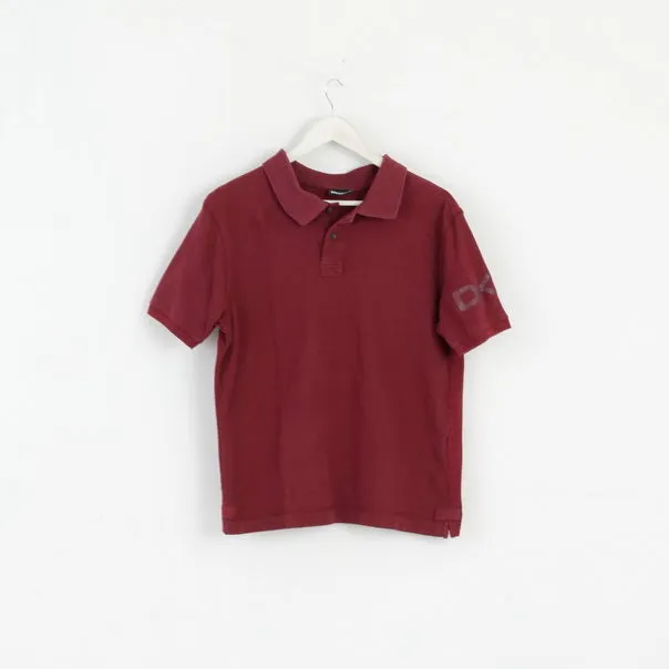 DKNY Mens M Polo Shirt Maroon Cotton Detailed Buttons Classic Top